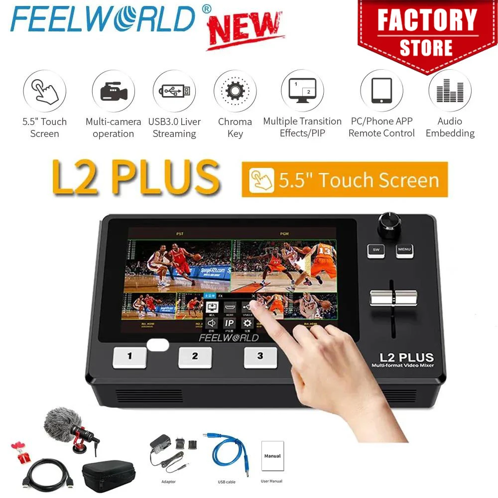 FEELWORLD L2 PLUS Multi-camera Video Mixer Switcher With 5.5 Inch Touch Screen PTZ Control Chroma Key USB3.0 For Live Streaming