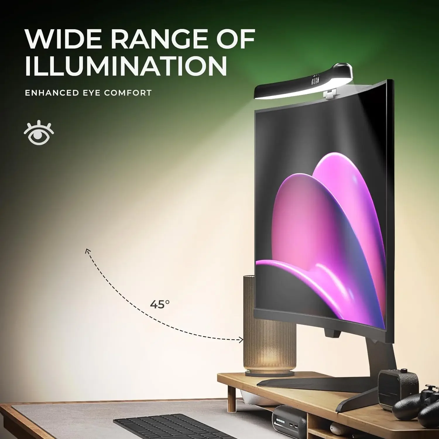 LED Curved Screen Monitor Light 40cm Screen Hanging Lights Desk Lamp for Work Study RGB Gaming Room Background Atmosphere Lights