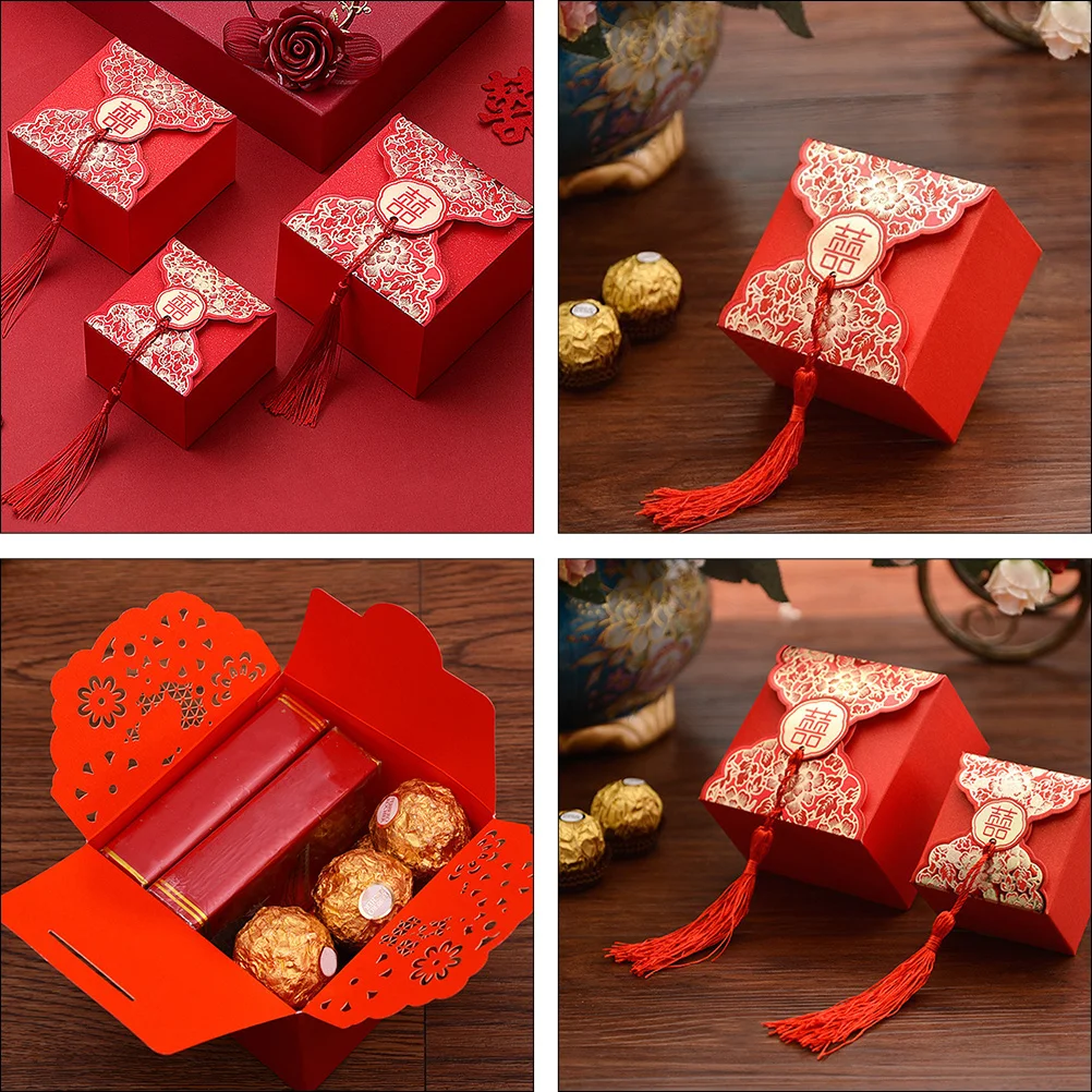 

20 Pcs Gift Box Portable Candy Container Wedding Red Paper Case Bulk Fortune Cookie Holder Decorations Bride Storage Chocolate