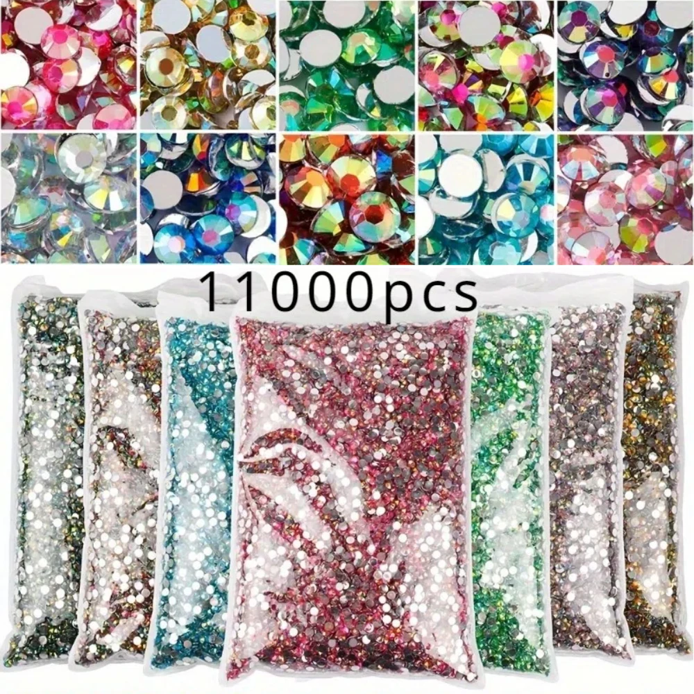 

AB Color 11000 шт. Стразы для дизайна ногтей, круглые драгоценные камни с плоской спинкой для маникюра своими руками, аксессуары для волос, одежда, сумки, чашки