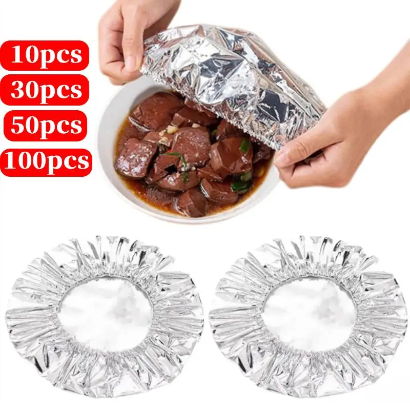 10-100PCS Repeatable Film Insulation Cover,Aluminium Foil Elastic Food Bowl Storage Covers Food Fresh Keeping Bags for Sandwich