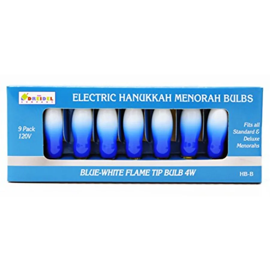 Menorah Bulbs, 9 Blue and White Electric Menorah Flame Shaped Replacement Bulbs, watts