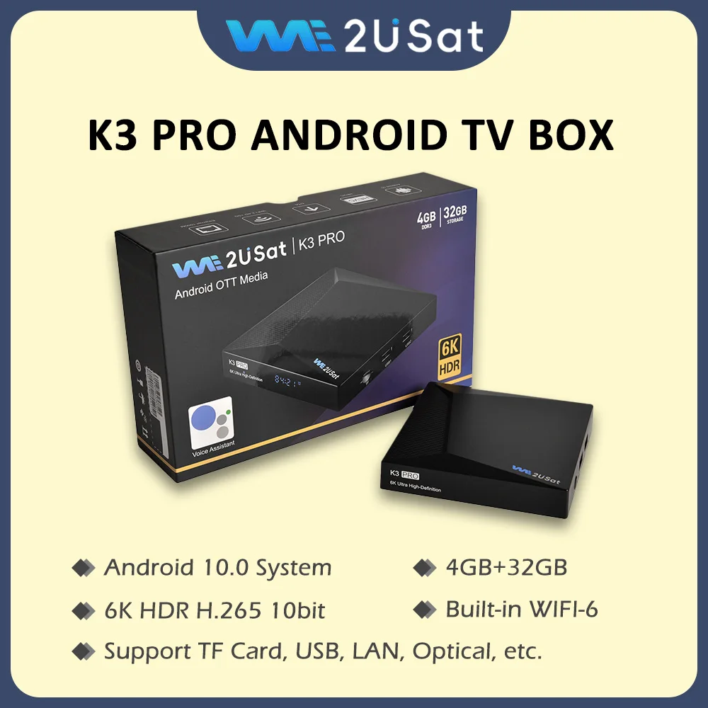

We2uSat K3 Pro Vseebox V5pro Премиум-версия Android 6K HDR ТВ-приставка со встроенным Wi-Fi 6 (2,4 ГГц/5 ГГц), поддержка H.264 H.265 10 бит, слот для карты памяти
