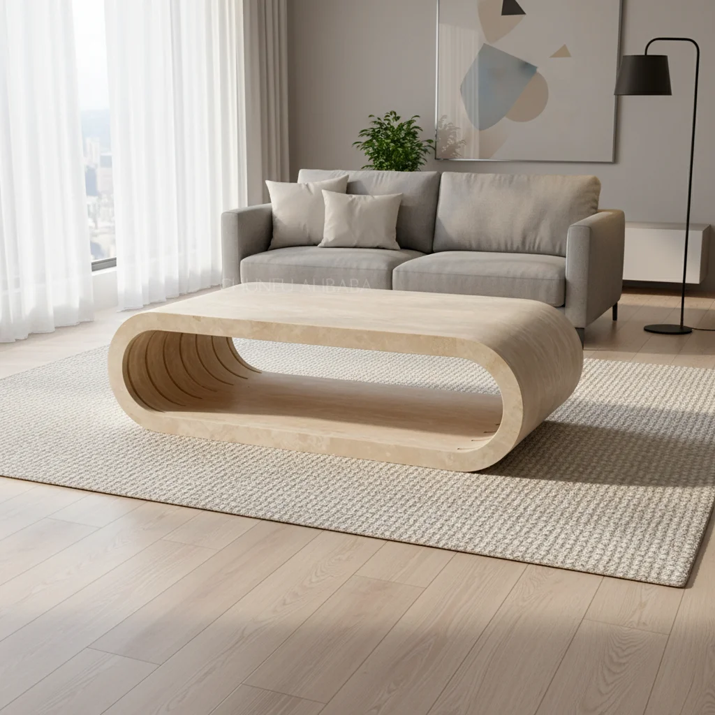 High End Design Natural Beige Travertine Modern Roman Coffee Table With Storage For Small Spaces Home Furniture