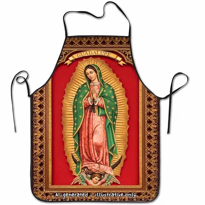 1pc Our Lady of Guadalupe Pattern Printed Sleeveless Polyester Apron, Unisex for Home Use, Household Kitchen Baking Work Apron