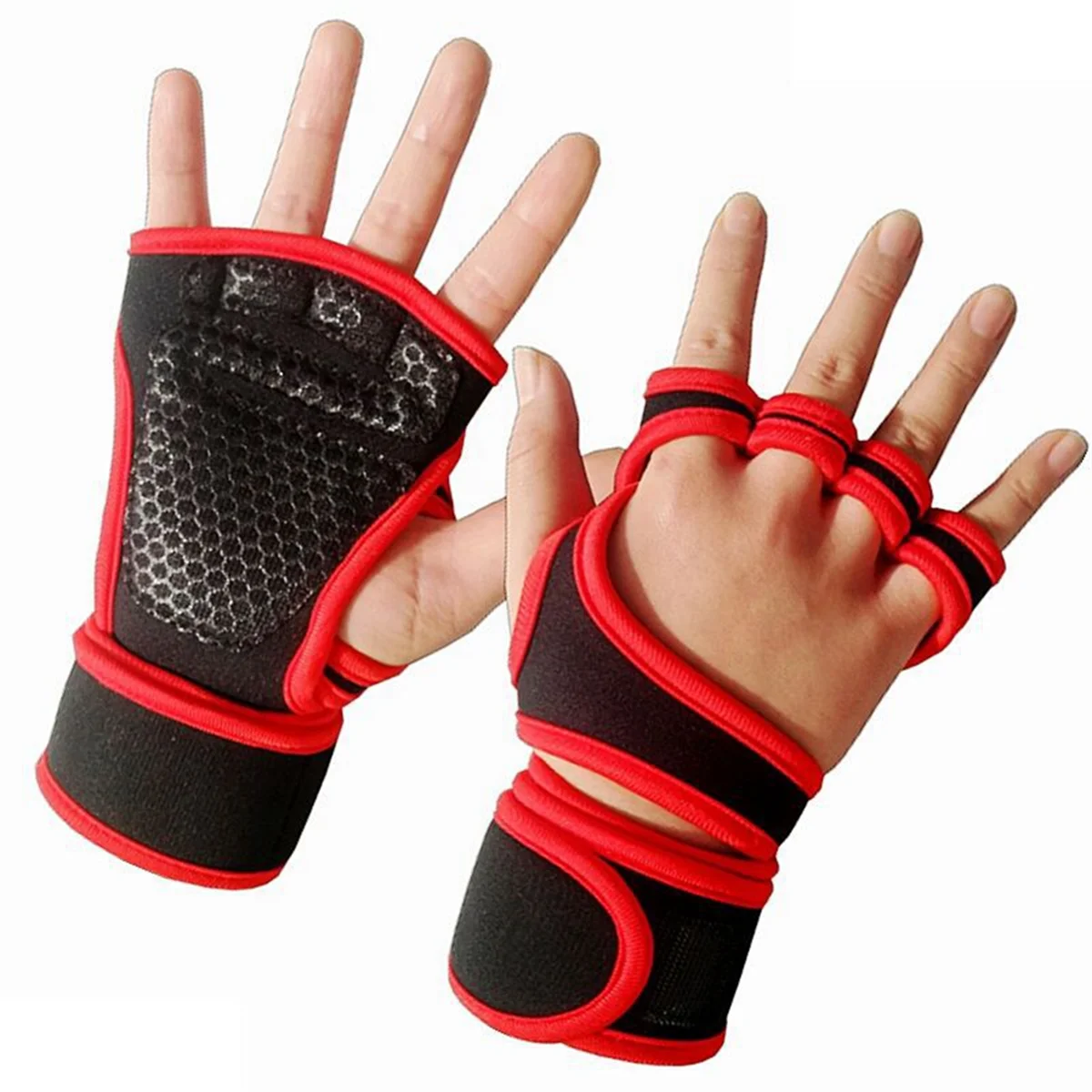 M Training Sport Gloves for Men Women Workout Gloves Fitness Body Building Weightlifting Gym Hand Wrist Gloves Red