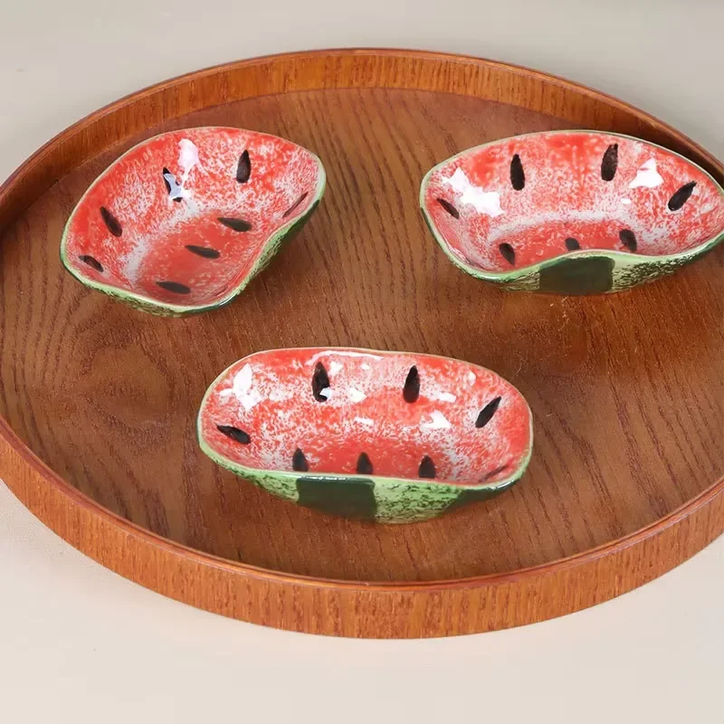 New Watermelon Pattern Ceramic Sauce Plate Hand Painted Household Seasoning Dish Creative Sushi Plate Tray Kitchen Tableware