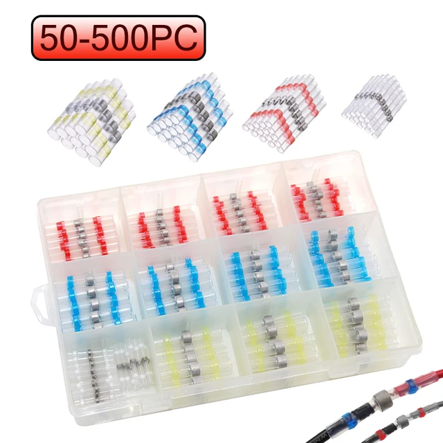 50-500 sztuk w pudełku termokurczliwe końcówki zaciskane na tył wodoodporne uszczelnienie lutownicze złącza elektryczne zestaw do łączenia kabli samochodowych M