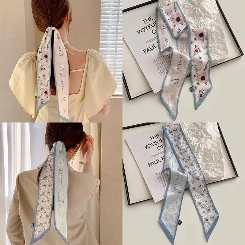 

Floral Scarf Double Sided Printed Long Strip Ribbon Hair Tie Bag Binding Elegant Temperament Small Neck Scarf Soft for Women