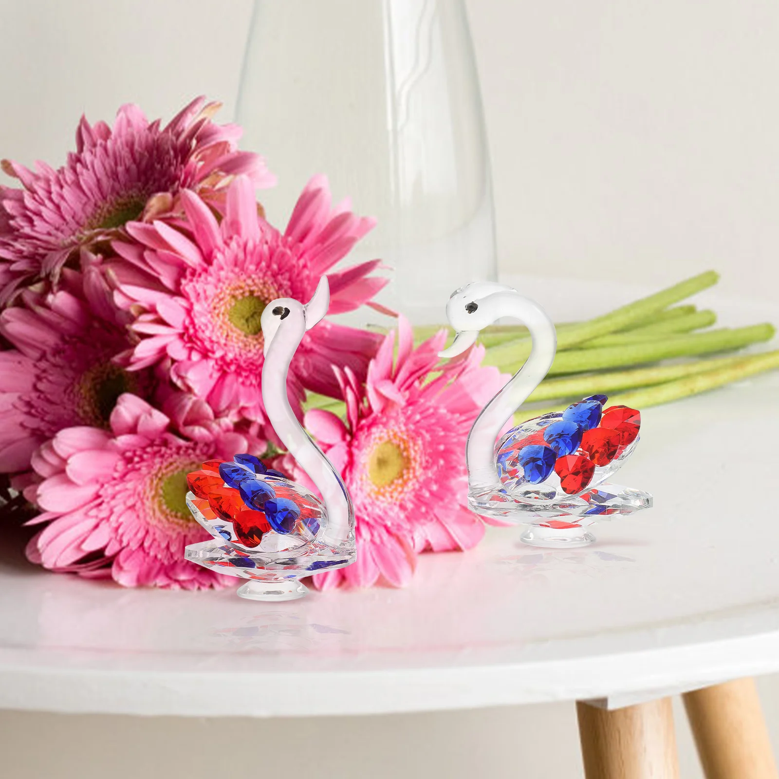 

2Pcs Creative Swan Statue Crystal Craft Decor Unique Design Home Car Interior Accessory Swan Statues Crystal Craft Decor