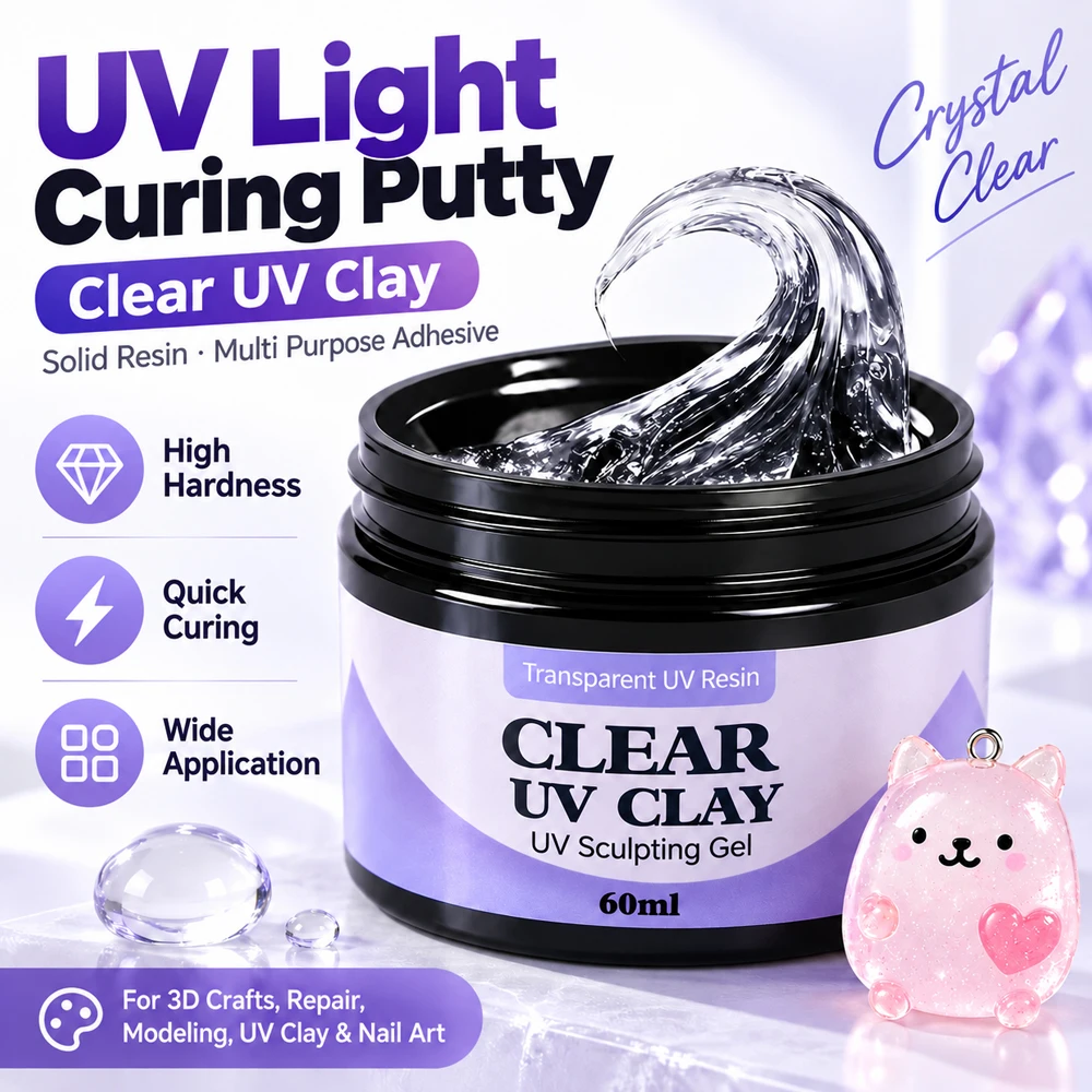 UV Light Curing Putty, Solid Resin, Multi Purpose Adhesive High Hardness Quick Curing, for 3D Crafts, Repair, Modeling UV Clay