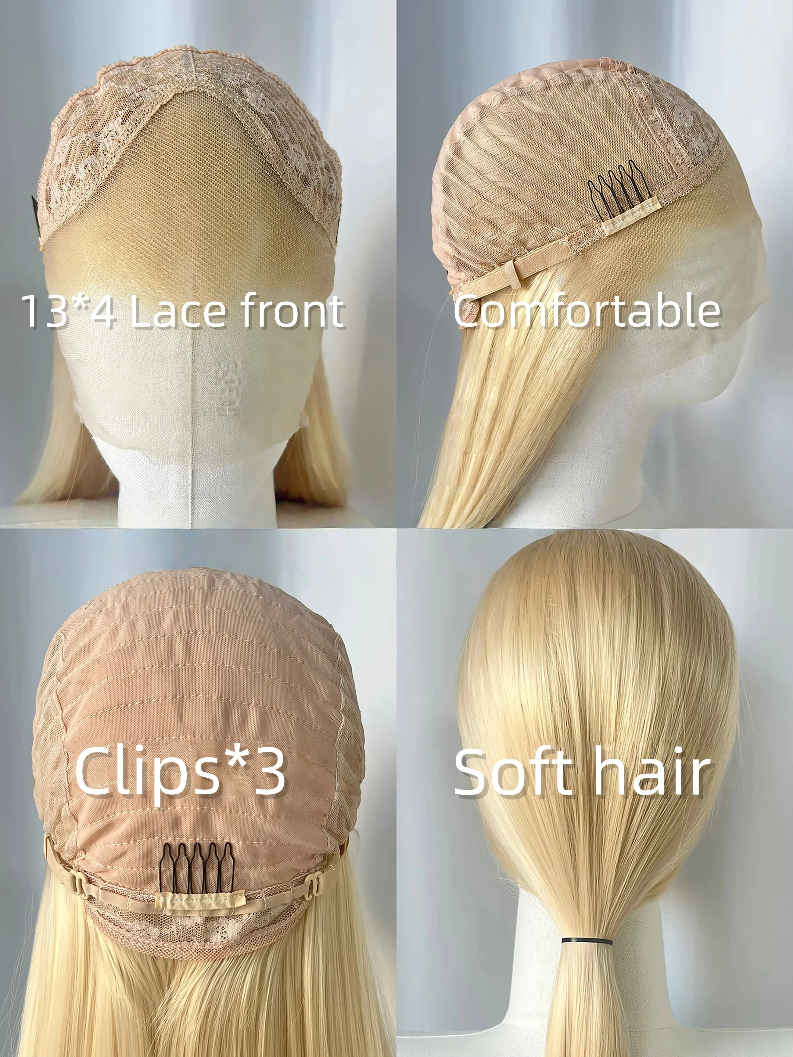 Peruca loira clara para mulheres, 13*4 hd, renda frontal, 26 polegadas, cabelo longo e reto, perucas sintéticas, cosplay, wear e go, faixa de cabeça
