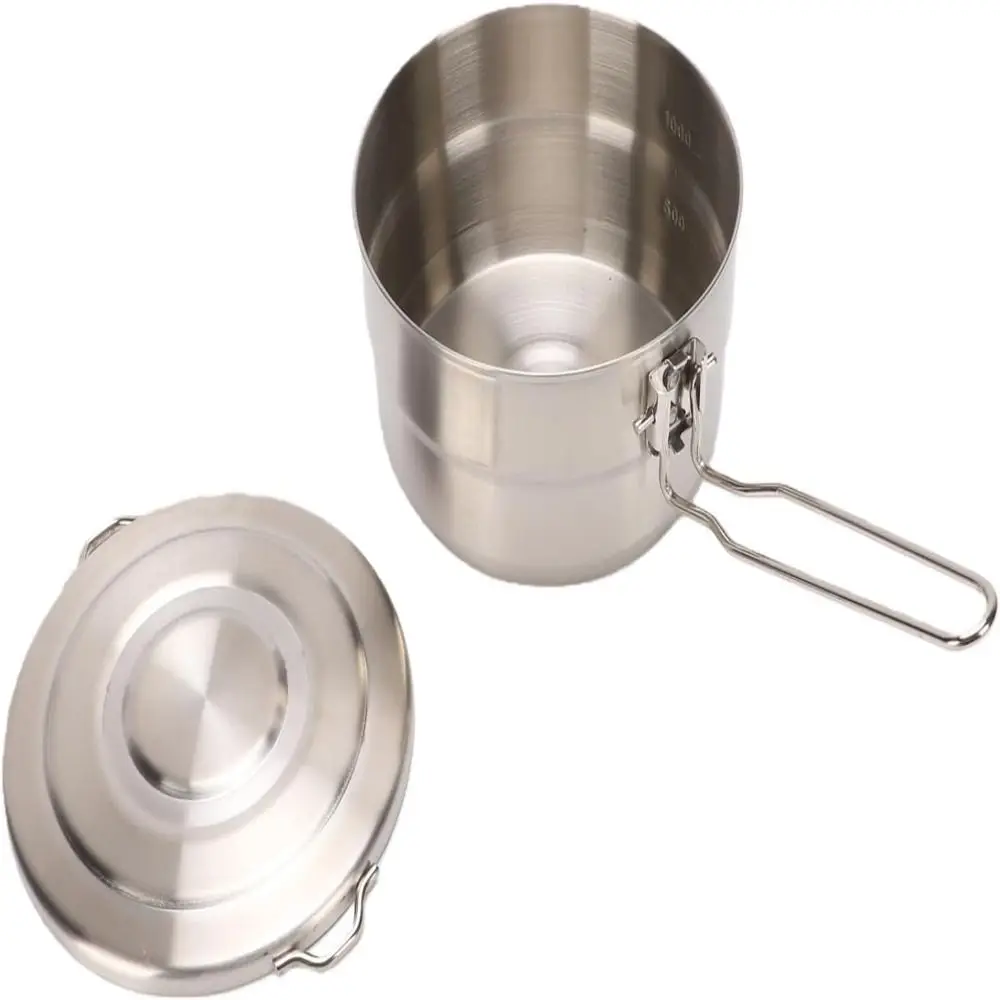 Portable 1.5L Camping Cook Pot Folding Handle Practical 304 Stainless Steel Lunch Box With Lid Outdoor Cookware Hiking