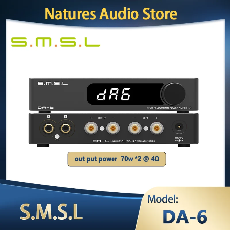 SMSL DA-6 DA6 Desktop HIFI Mini Speaker Power Amplifier 70WX2 AMP and Adjustable EQ Remote Control