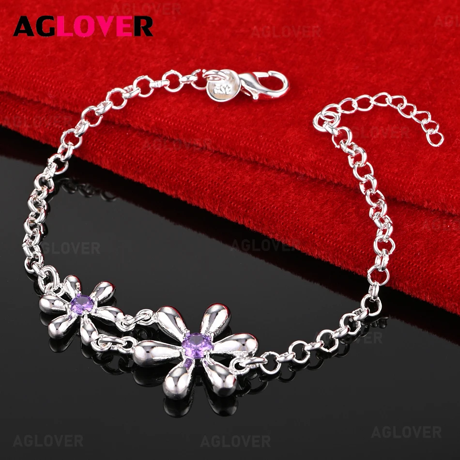 

AGLOVER 925 Sterling Silver Daisy Inlaid Zircon Bracelet Women Charm Fashion Wedding Jewelry
