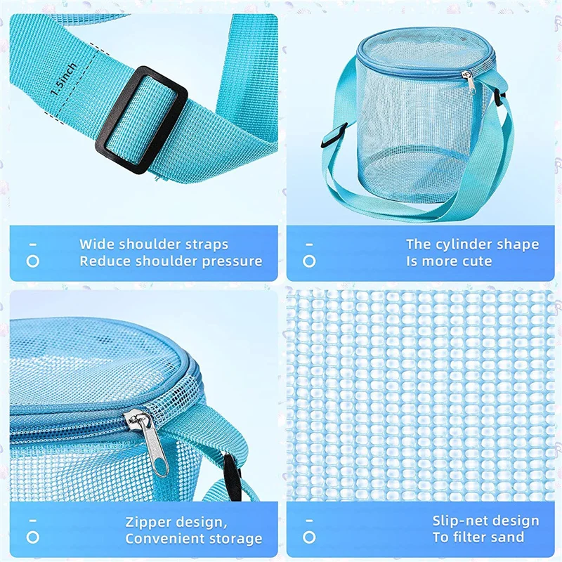 Ronde Mesh Tas Voor Kinderen Badspeelgoed Organisator Schouderriem Netto Rits Shell Opvangzak Baby Strandvakantie Opbergemmer