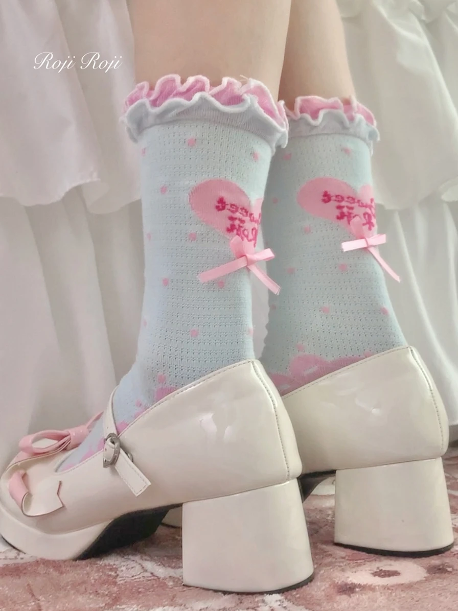 Original Polka Dot Love Lolita Socks Women's Spring and Summer Pure Cotton Bow Socks Lolita Japanese Style