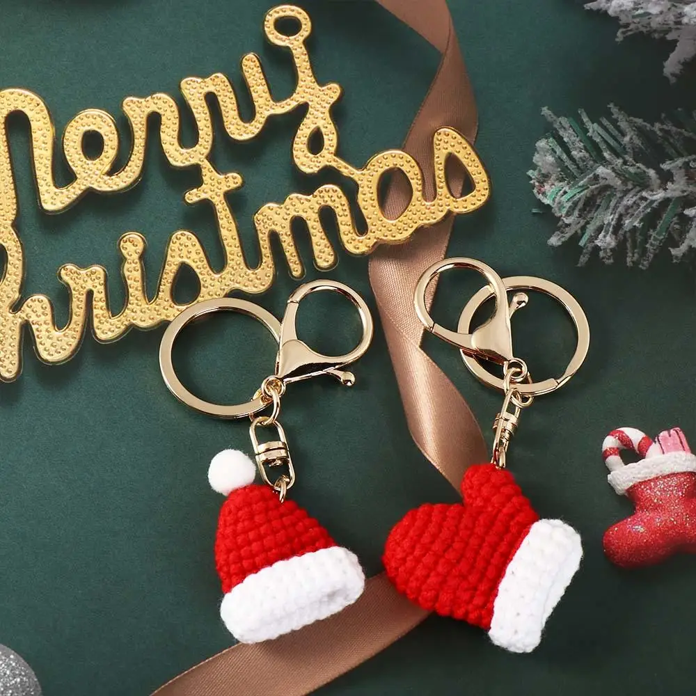 Children Gift Christmas Glove Christmas Hat Christmas Key Chain Korean Style Key Ring Women Key Buckle Handmade Crochet Pendant