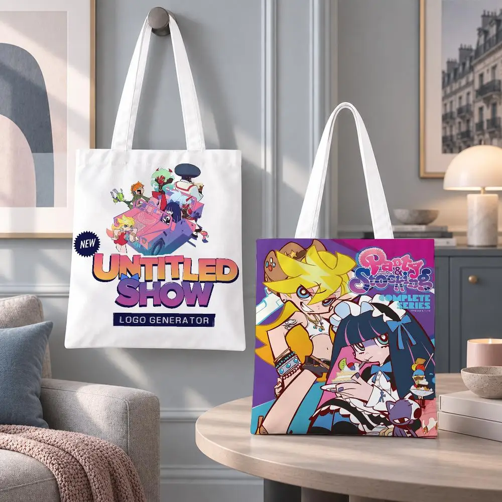 Bold Anime Panty & Stocking with Garterbelt Storage Bags Eco Canvas Tote Odorless Reusable Double Print Shopping Bag