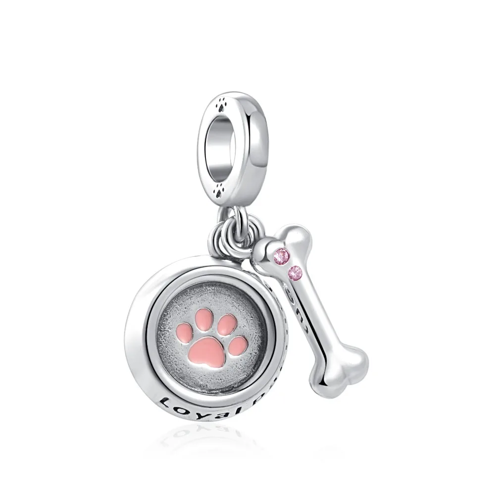 925 Sterling Silver Paw Print & Bone My Pet Dog Cat Dangle Charm Bead Gift Fit Original Pandora Bracelet Pendant DIY Jewelry