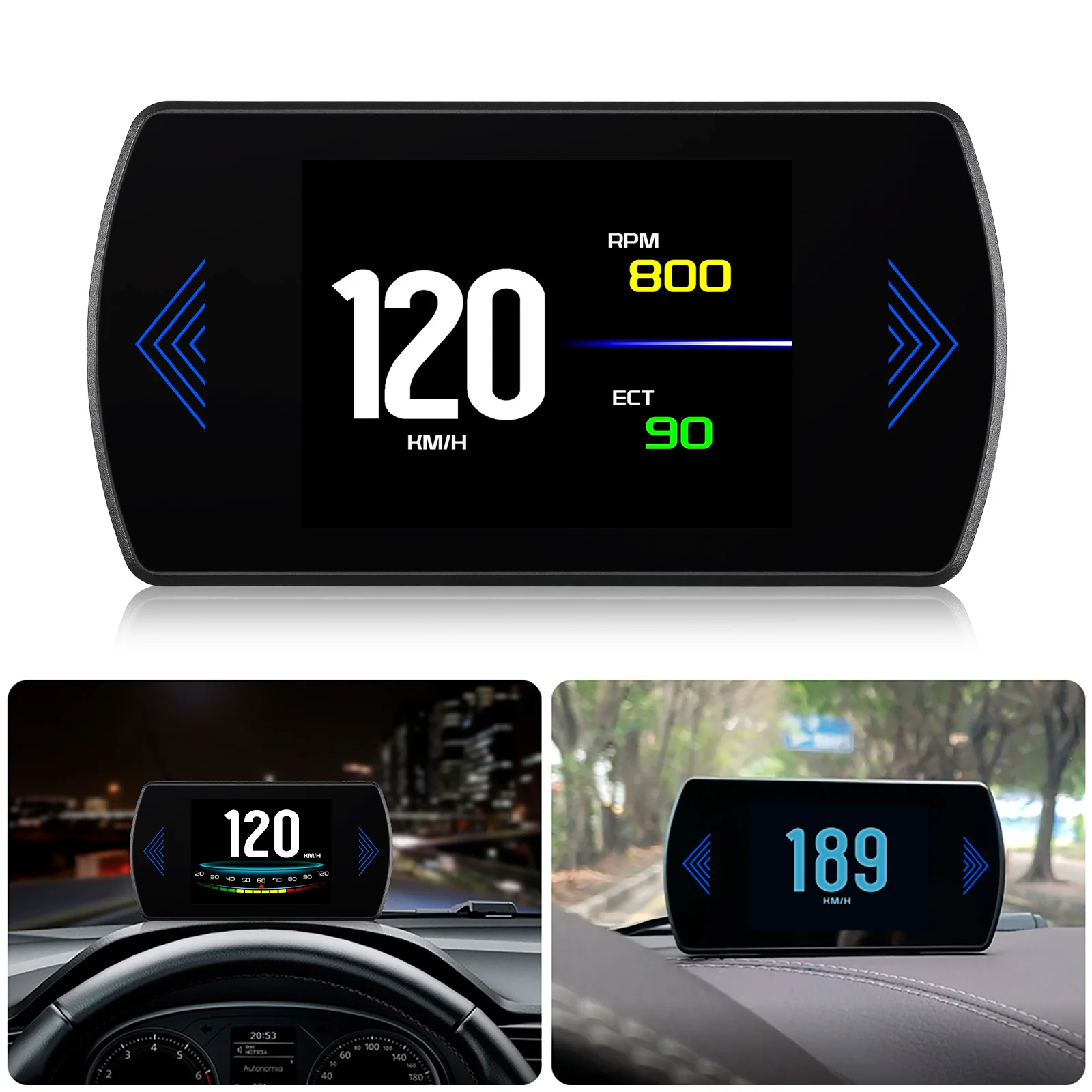 P12S Speedometer Tachometer OBD Car HUD Head Up Display Car Digital Speed Projector On-Board Computer Speed RPM Meter Voltage