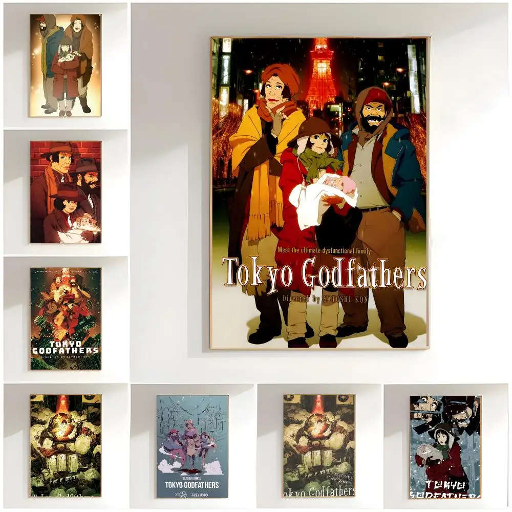 anime movie t-Tokyo Godfathers Poster Classic Wall Art  Home Decor  Peel and Stick Unframed