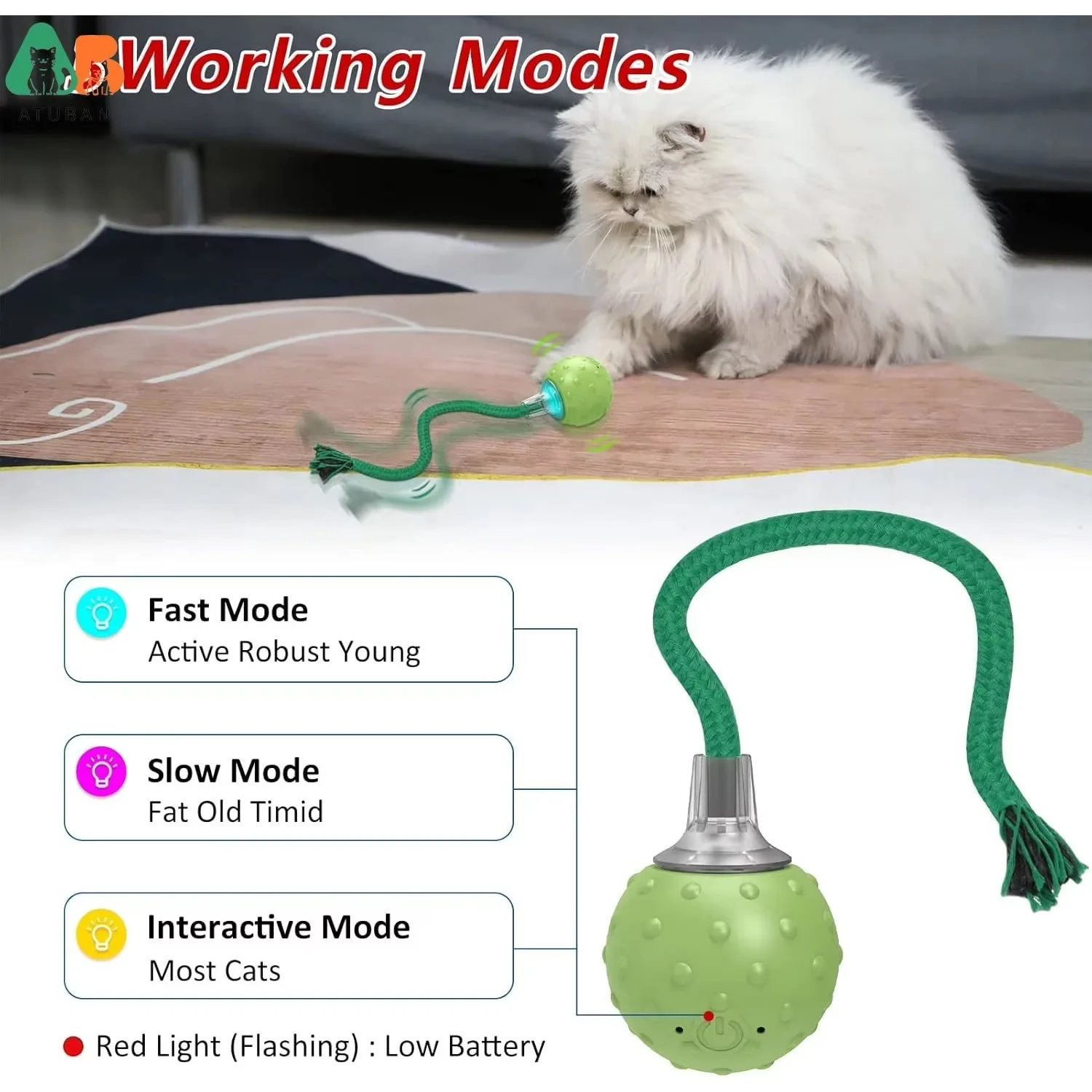 ATUBAN Upgrade Interactive Cat Toys Ball,Motion Activated Electric Rolling Ball Toys for Cats/Kitty, Pets Smart Automatic Teaser
