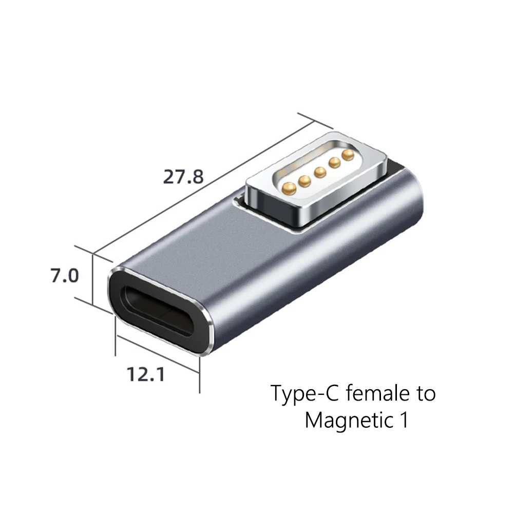 Type-C Female to Magnetic PD Adapter for Macbook Air/Pro Aluminum Alloy Charging Converter with Indicator Light