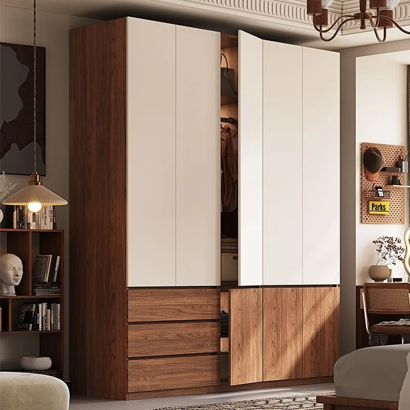 Solid wood wardrobe, bedroom household segmented handle-free modern simple finished high-end storage cabinet