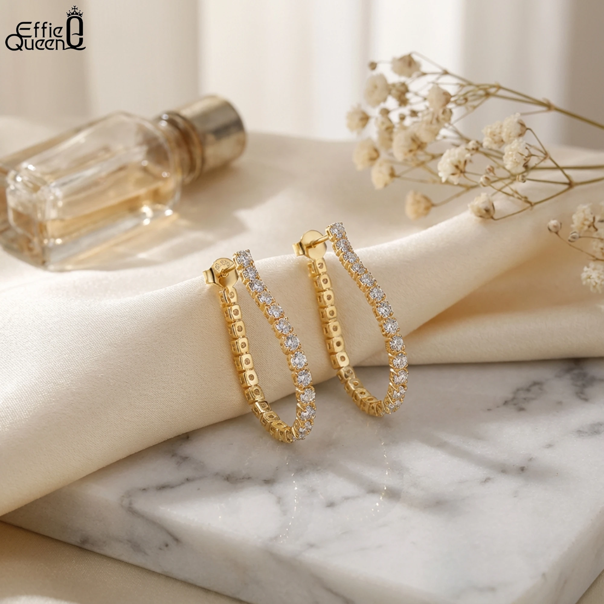 

Серьги-кольца U-образной формы Effie Queen из серебра S925 с покрытием из золота 14 карат, роскошные ювелирные изделия для женщин, подарок на свадьбу, вечеринку, банкет, серьги-подвески SE395