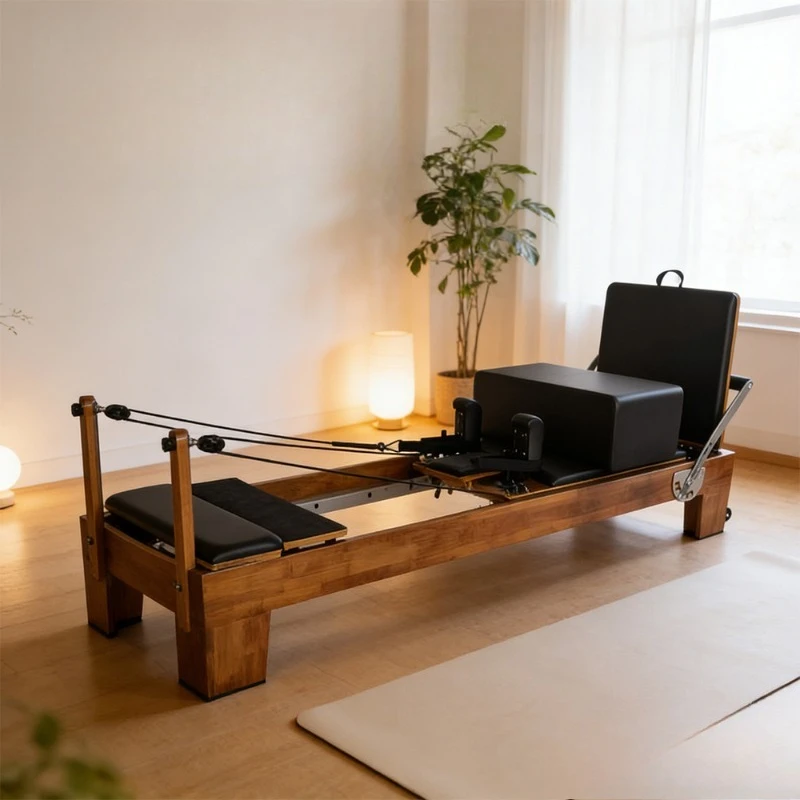 Wood Pilates Reformer Machine Adjustable Durable Solid Wood Core Bed for Premium Home  Fitness Use