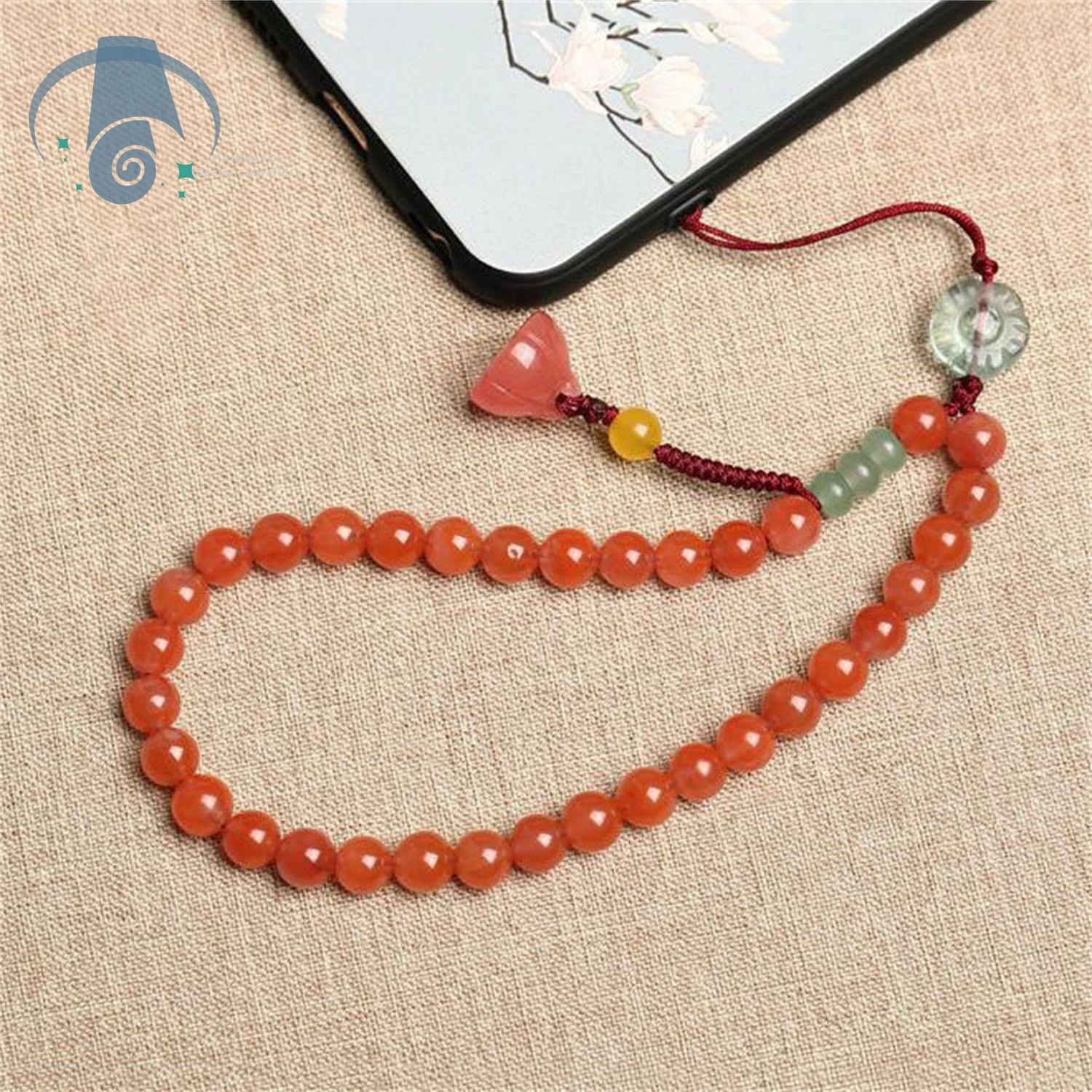 Genuine Retro Red Agate Beaded Phone Wrist Lanyard Charm Strap for Girls Natural Stone Smooth Adjustable Length Boho Travel Gift