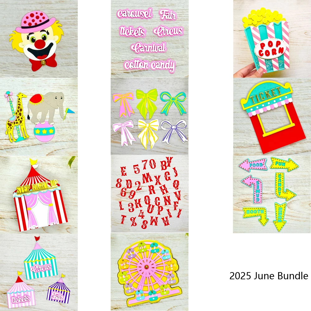 

KLJUYP 2025 June Carnival Bundle Metal Cutting Dies Stencils for DIY Scrapbooking Decorative Embossing DIY Paper Cards