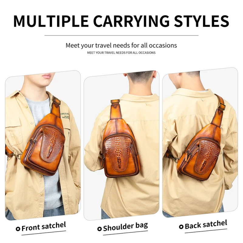

Retro Men's genuine leather chest bag, casual cowhide large-capacity men's shoulder crossbody bag, high-end chest bag for men