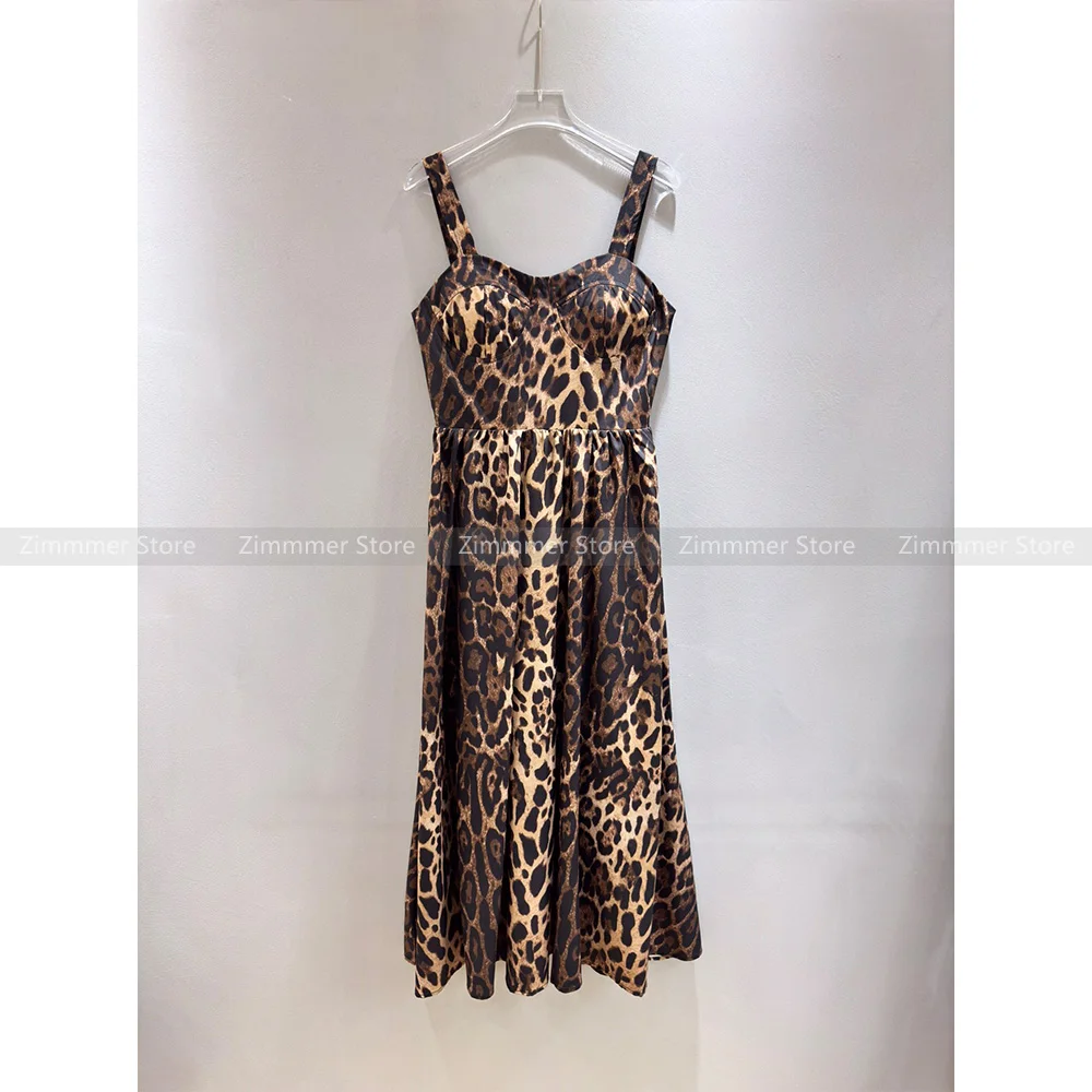 

Vintage Niche Sexy Leopard Print Waisted Wrap Halter Big Hem Dress 24 Summer New