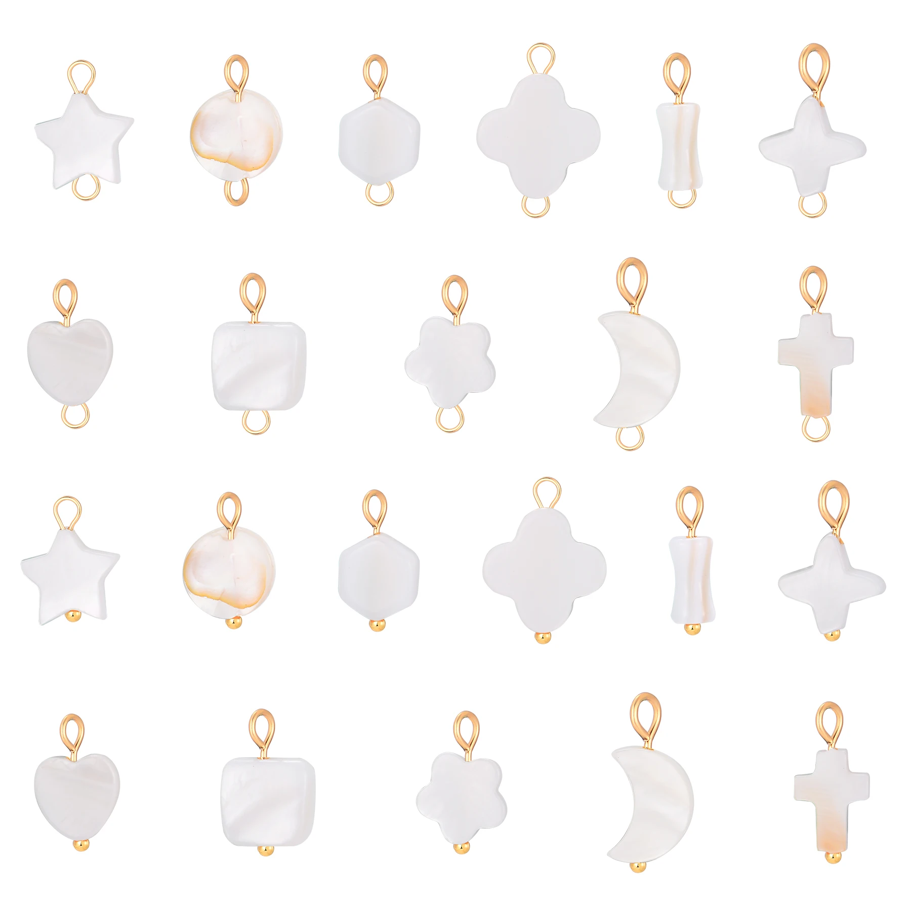 6 Stück/Set Natürliche Muschel-Herz-Stern-Blumen-Anhänger aus Edelstahl für Handgefertigten Schmuck, Nickelfrei – Detail 2