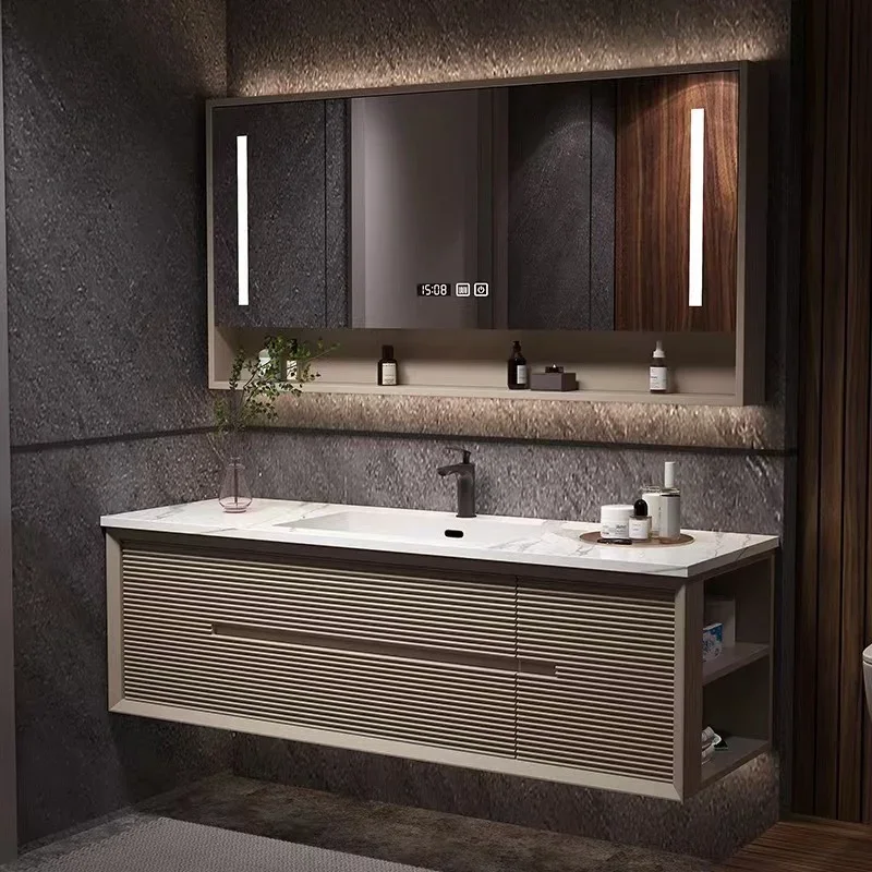 C Light luxury rock slab seamless ceramic integrated basin bathroom cabinet combined toilet hand washbasin