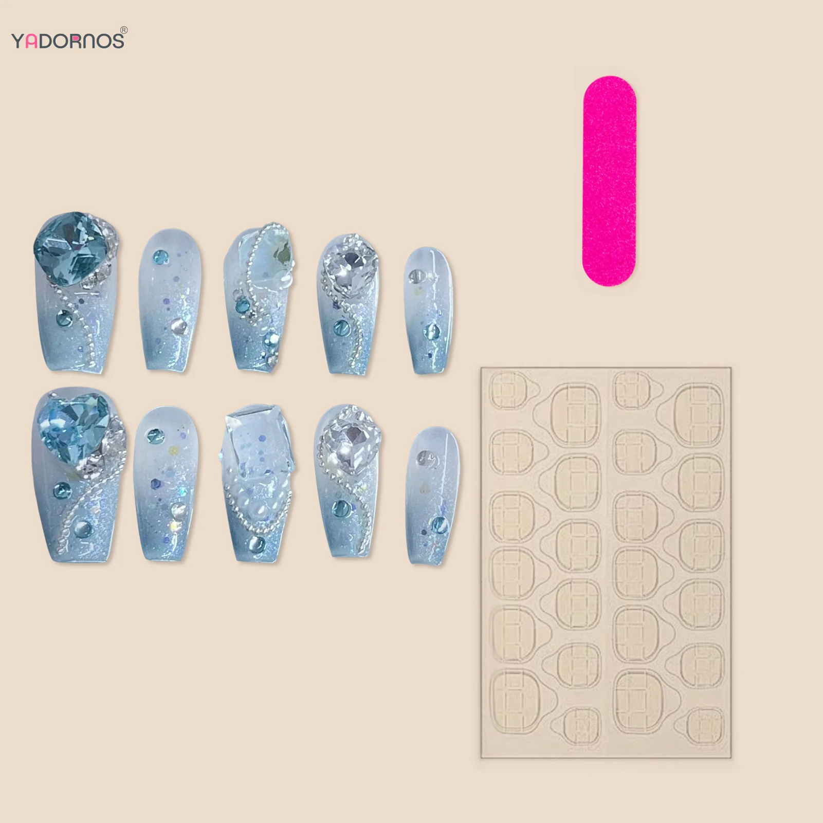 10 Stück blau handgemachte Presse auf Nägeln glänzende Pailletten gefälschte Nägel Diamant Design Farbverlauf Farbe tragbare falsche Nägel Tipps für Frau