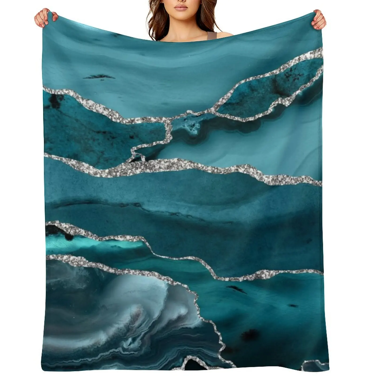 

Trend Turquoise Faux Marble Textures Throw Blanket Large Bed Fashionable cosplay anime Blankets