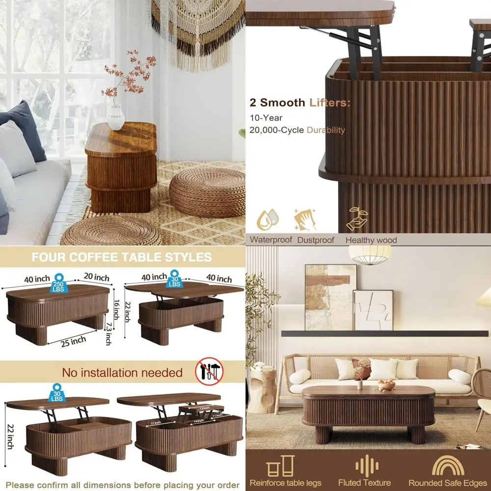

Oval Coffee Table with Storage, Converts to Dining, Space-Saving for Living Room Use