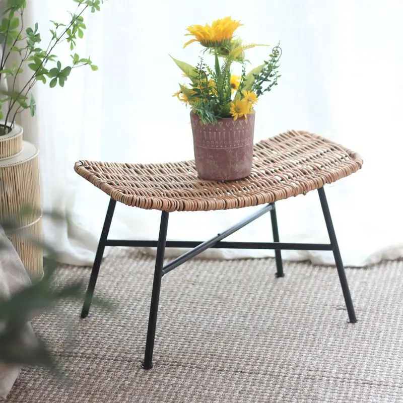 

Breathable willow stool door home living room balcony simple retro hollowed rattan art low stool shoe changing stool