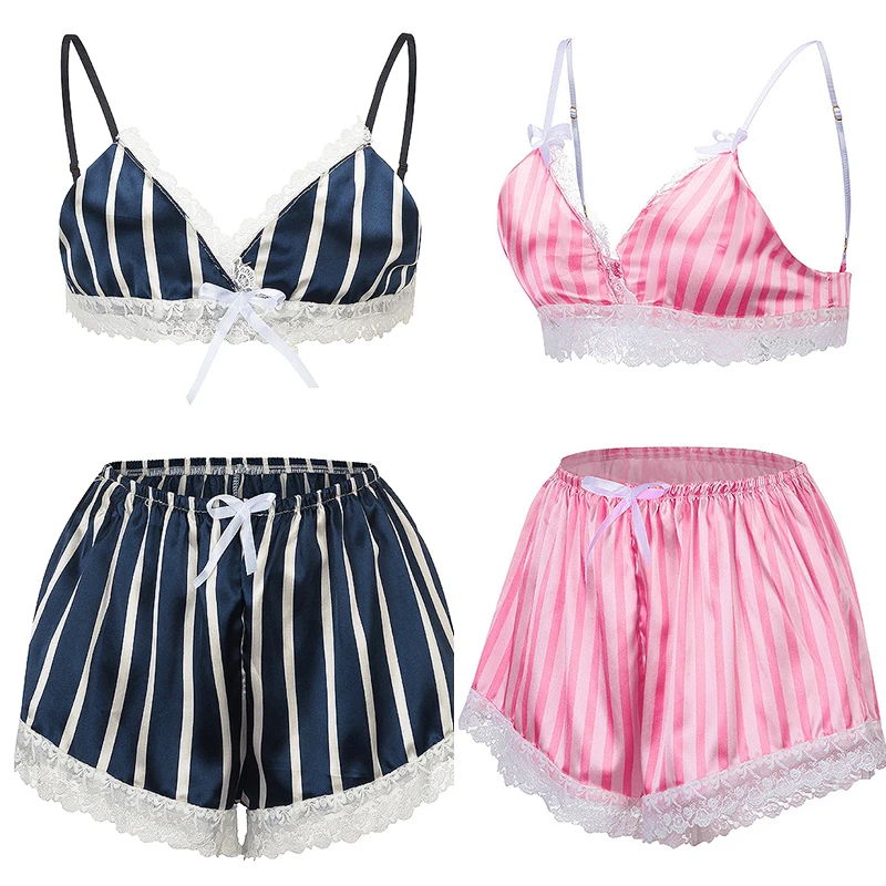 2 шт./комплект, Женская кружевная пижама в полоску