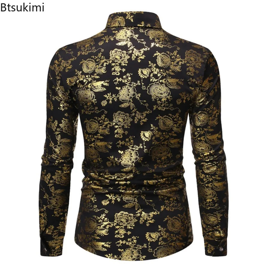 เสื้อเชิ้ตผู้ชายพิมพ์ลาย 3 มิติสุดหรู แขนยาว ปกเชิ้ต กระดุมแถวเดียว สไตล์ลำลอง วินเทจ สตรีทแวร์ สำหรับงานปาร์ตี้และงานแสดงบนเวที