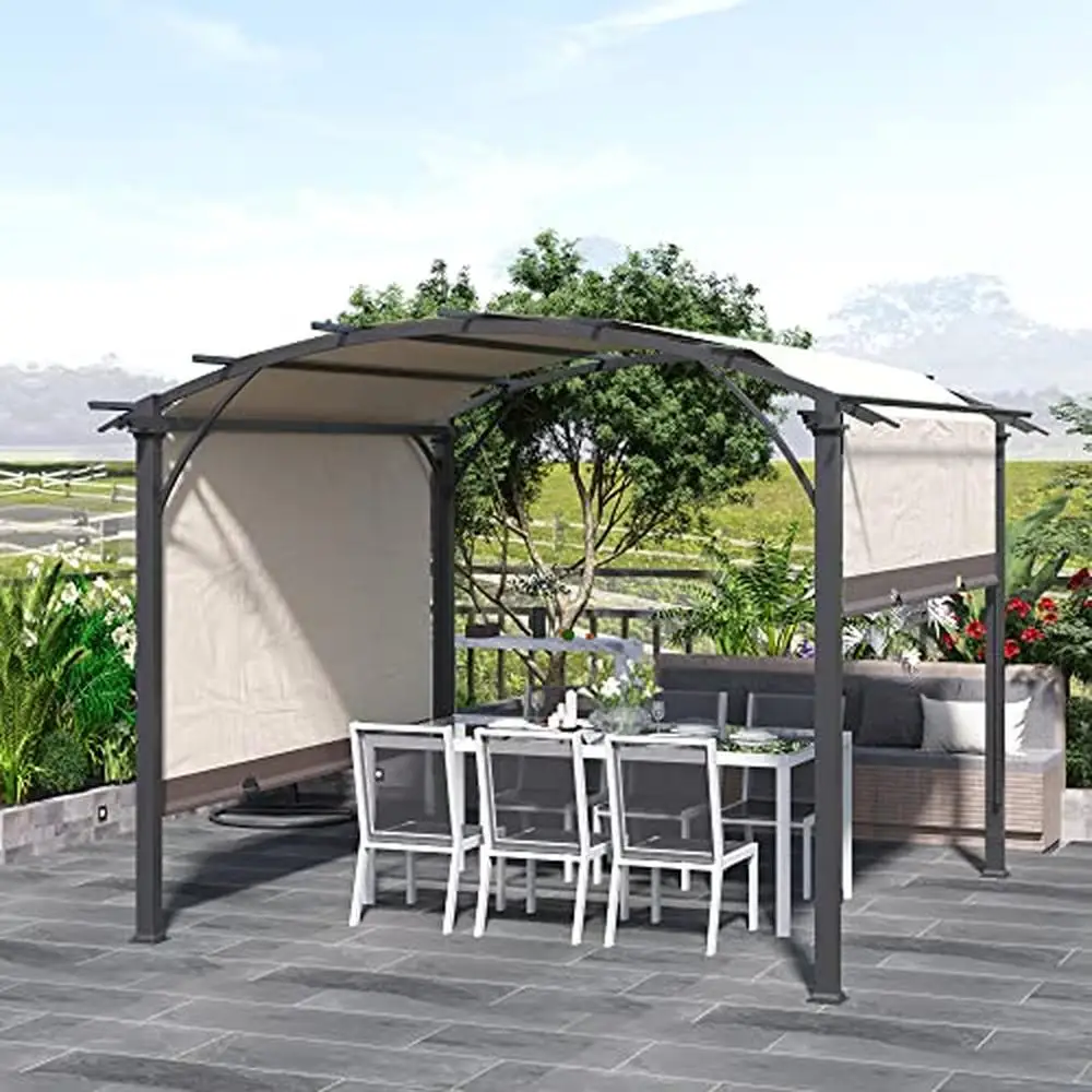 Retractable Arched Pergola Canopy Metal Frame Outdoor Sun Shade Shelter Garden Patio Gazebo Beach Beige