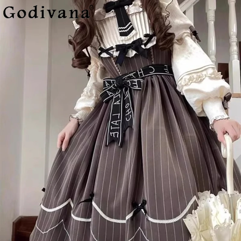 رائع الحلو لوليتا اليومية OP فستان أنثى لطيف أنيق لوليتا فستان الأميرة المرأة ربيع الخريف طويلة الأكمام القوس فستان