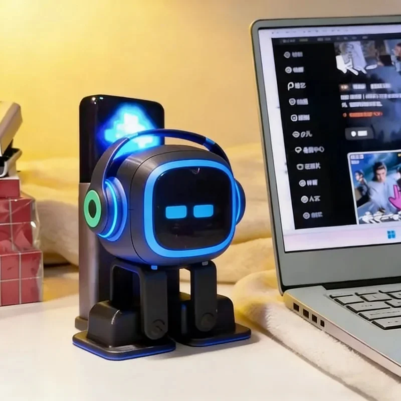 EMO RGB Glowing Robot Bluetooth Speaker, Interactive Desktop Pet Robot, Portable Wireless Speaker for Laptop Gaming Setup