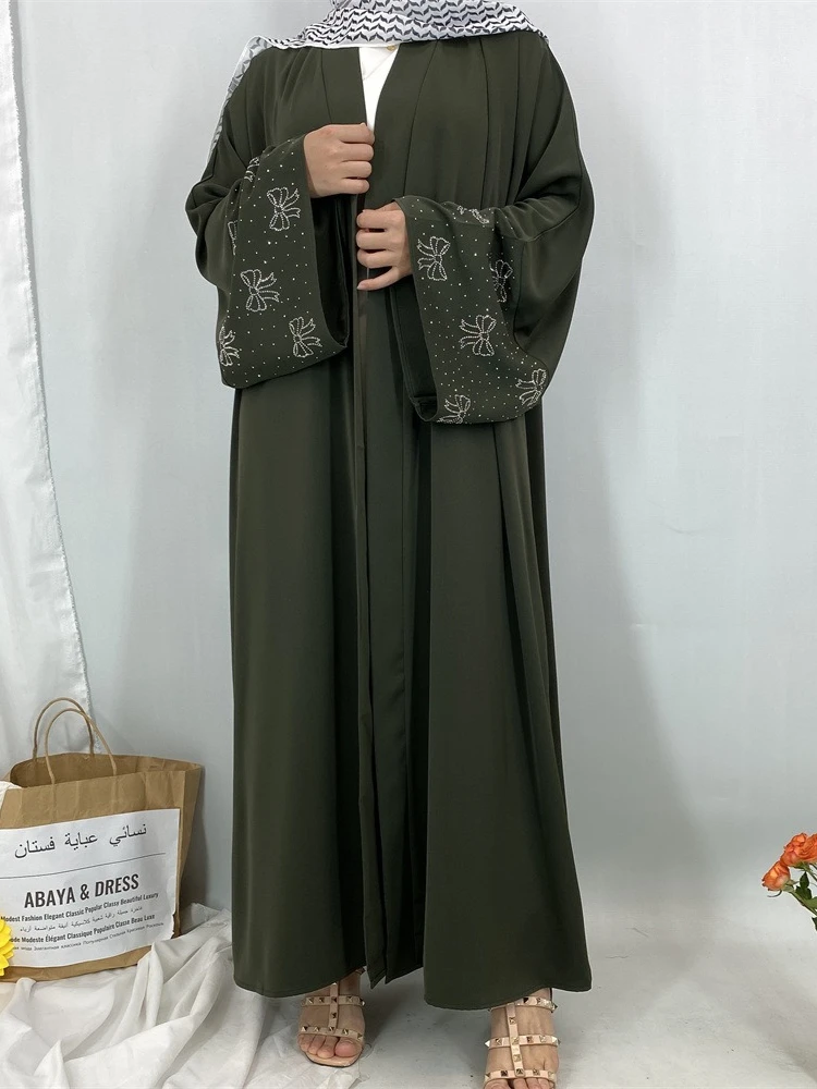 

Eid Abaya Women Open Party Dress Muslim Bow Diamond Sleeve Caftan Abaya Jalabiya Ramadan Dubai Abayas Kaftan Arab Long Robe