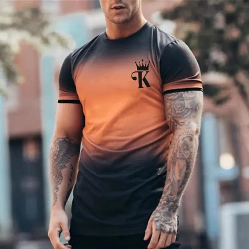 2024 New Men's T Shirt Short Sleeve Tops Summer Oversized Gradient Pattern Fashion Street Mens Poker Shirt Breathable Sportswear