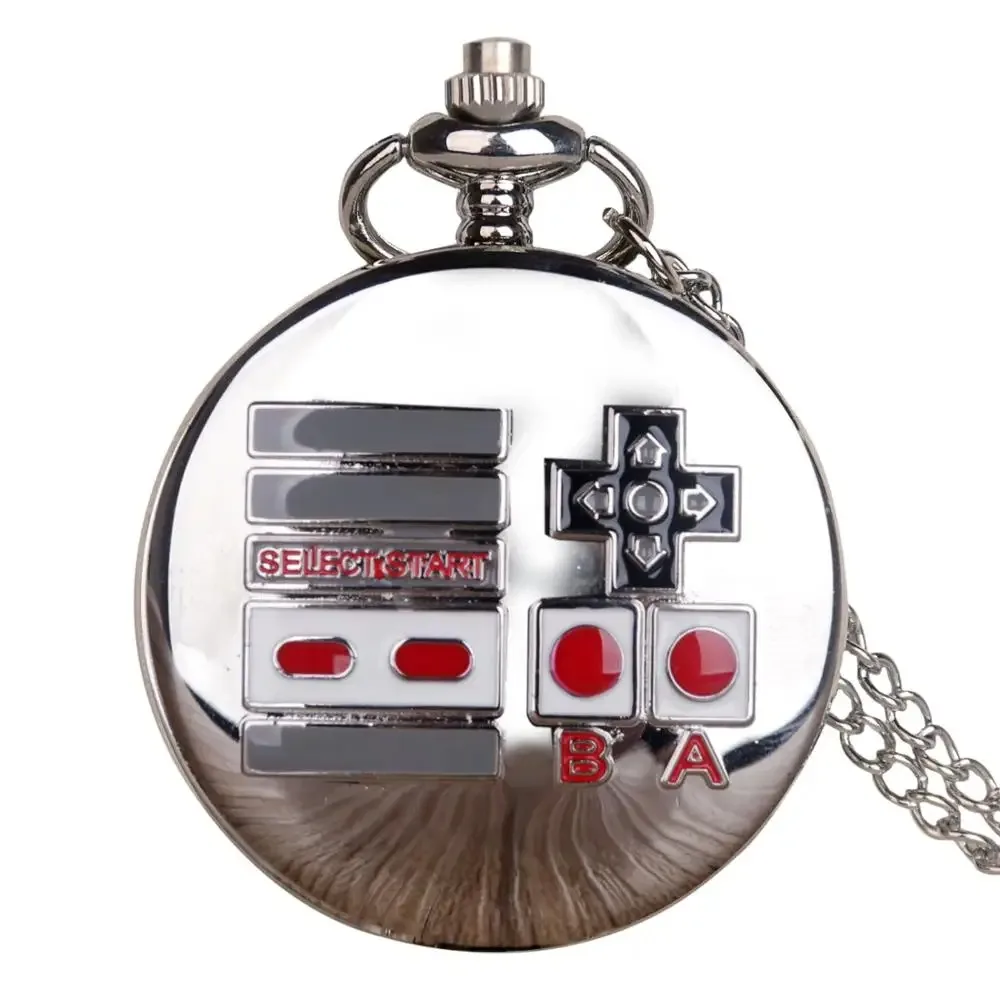 실버 미니 게임 버튼 콘솔 석영 주머니 시계 클래식 레트로 패션 스타일 목걸이 펜던트 시계 어린이 선물
