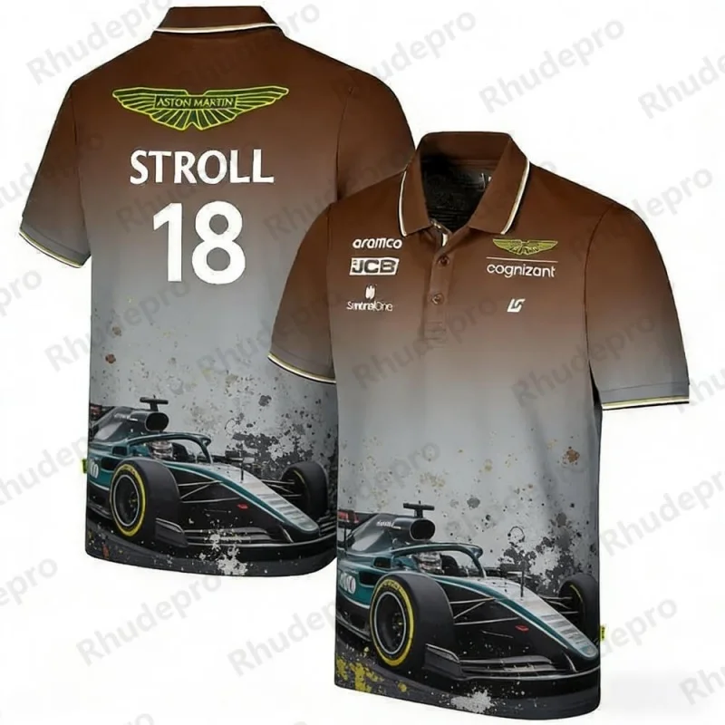 アストンマーティン-チーム-stroll-18-レーシングテーマ-ポロシャツ-f1-ファン-カジュアル-スポーツ-tシャツ-快適で通気性のあるトップス